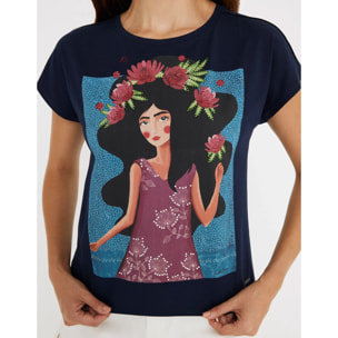 Camiseta Manga Corta Azul Marino- Pelzoflor