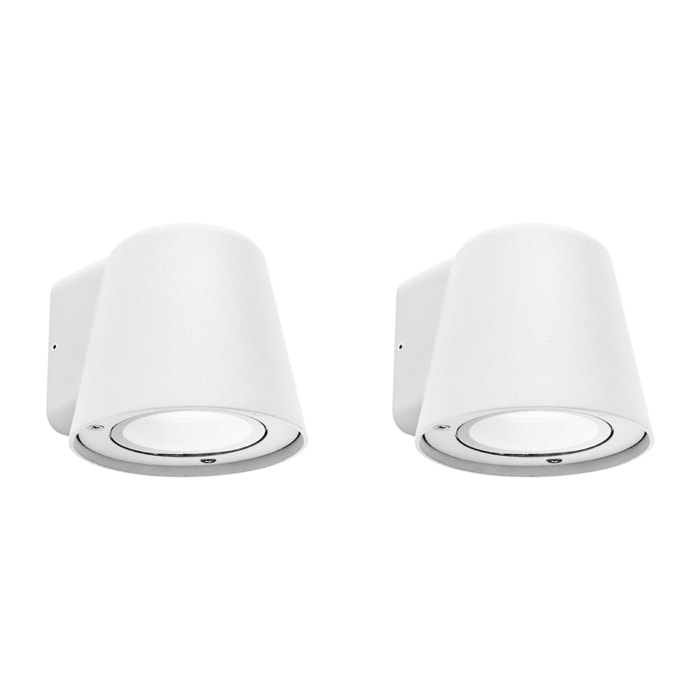 Cone - 2 Apliques de Pared Exterior de 1 Foco GU10 con IP44 de Color Blanco