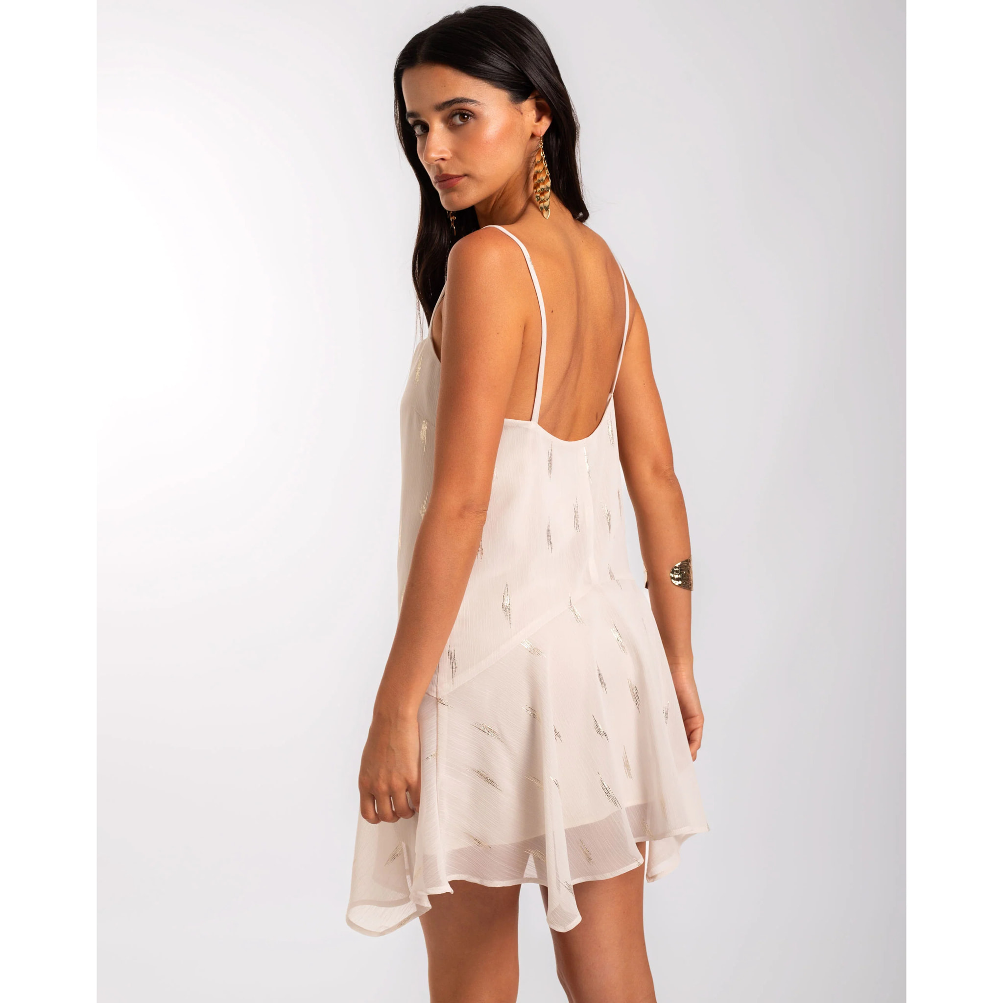 Vestido mini de gasa con escote halter y corte imperio