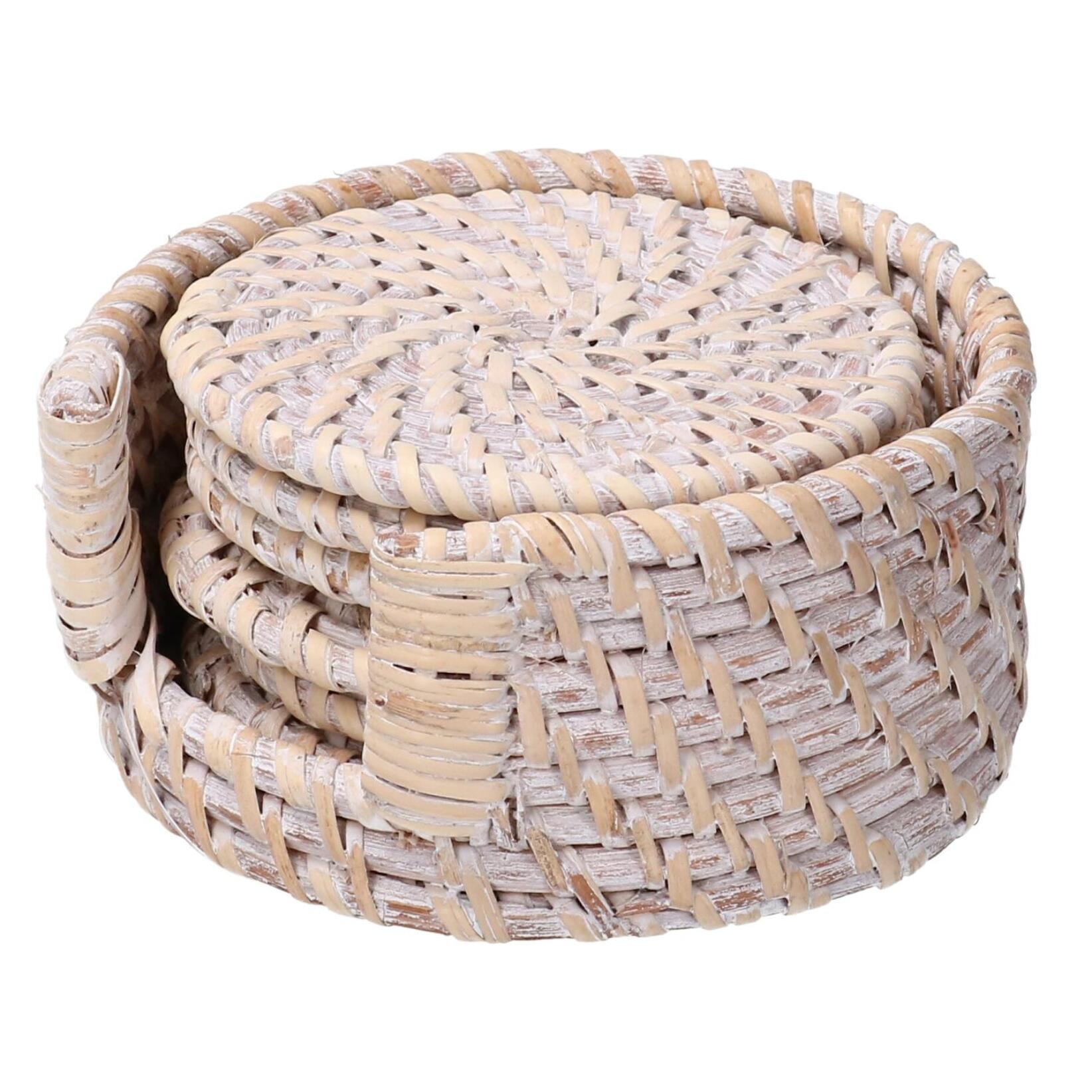 Sottobicchiere in rattan algarve set da 6 pezzi bianco tondo cmø12h6