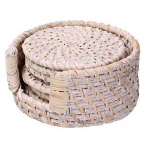 Sottobicchiere in rattan algarve set da 6 pezzi bianco tondo cmø12h6