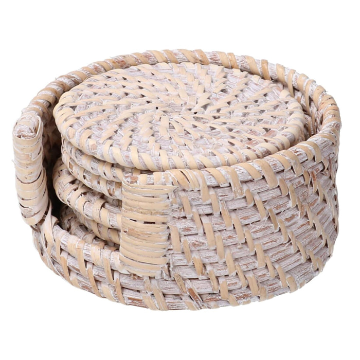 Sottobicchiere in rattan algarve set da 6 pezzi bianco tondo cmø12h6