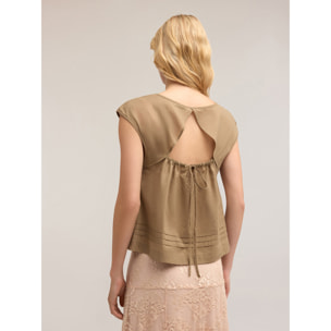 Motivi - Blusa de voile con recorte en la espalda - Verde militare