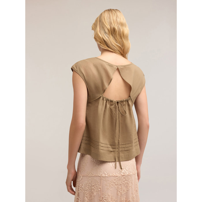 Motivi - Blusa de voile con recorte en la espalda - Verde militare