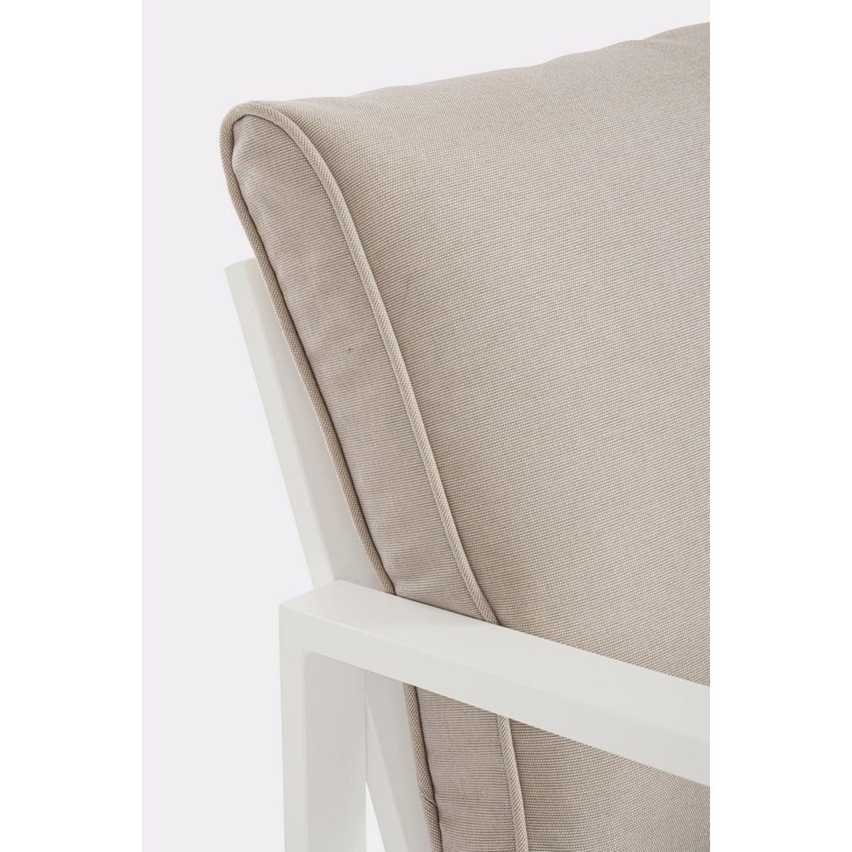 Set salotto HILDE con 1 divano, 2 poltroncine e 1 tavolino in alluminio bianco, con cuscini