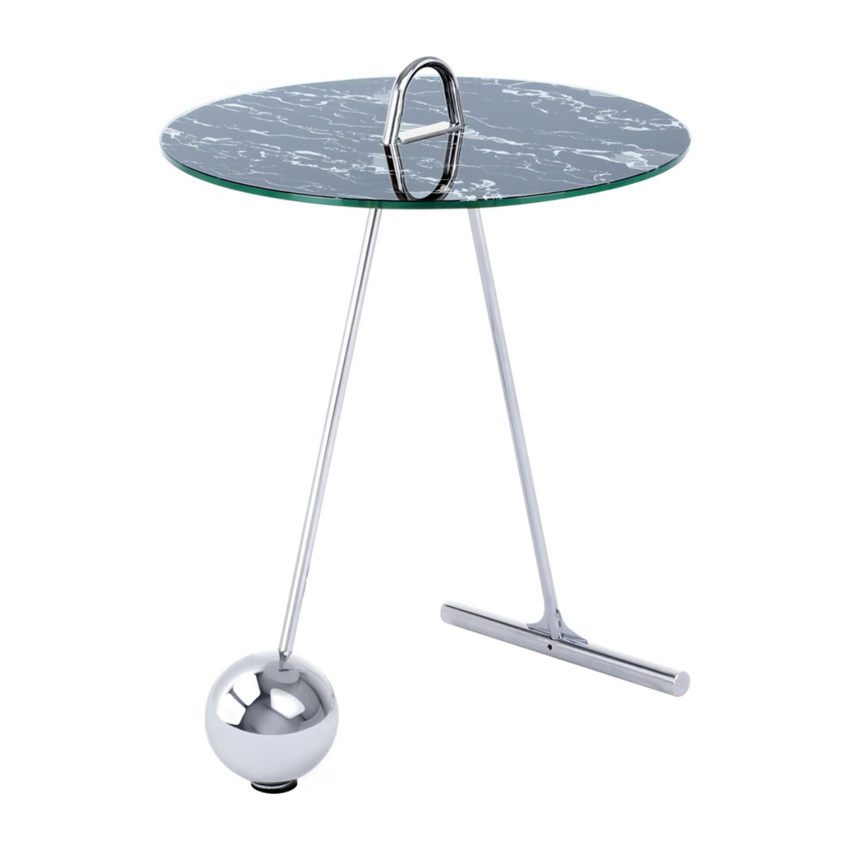 Tavolino di design Pendulum in vetro effetto marmo
