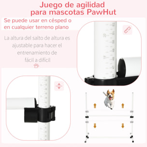 Set de Entrenamiento de Agilidad para Perros Mascotas 4 Piezas Obstáculos Vallas de Salto con Altura Ajustable y Bolsa de Transporte para Exteriores 99x65x94 cm Blanco