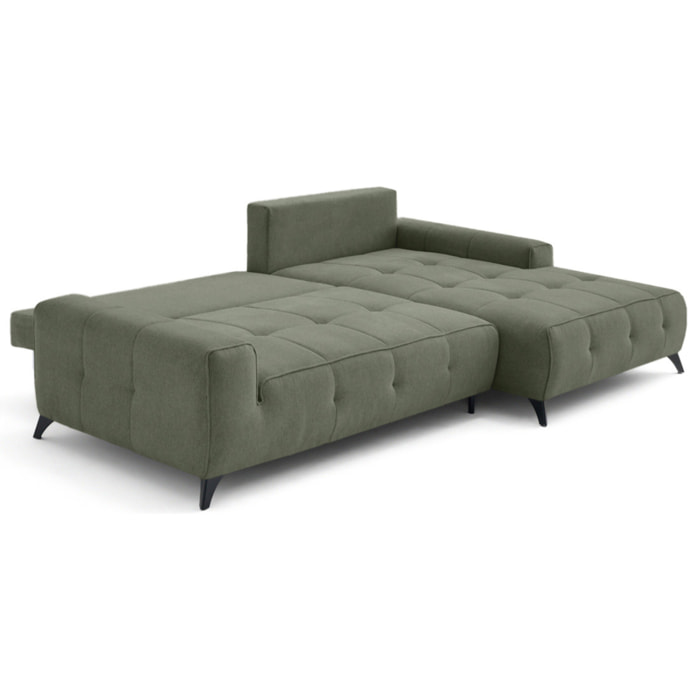 Rimini - canapé d'angle droit 4 places convertible avec coffre en tissu texturé - Vert