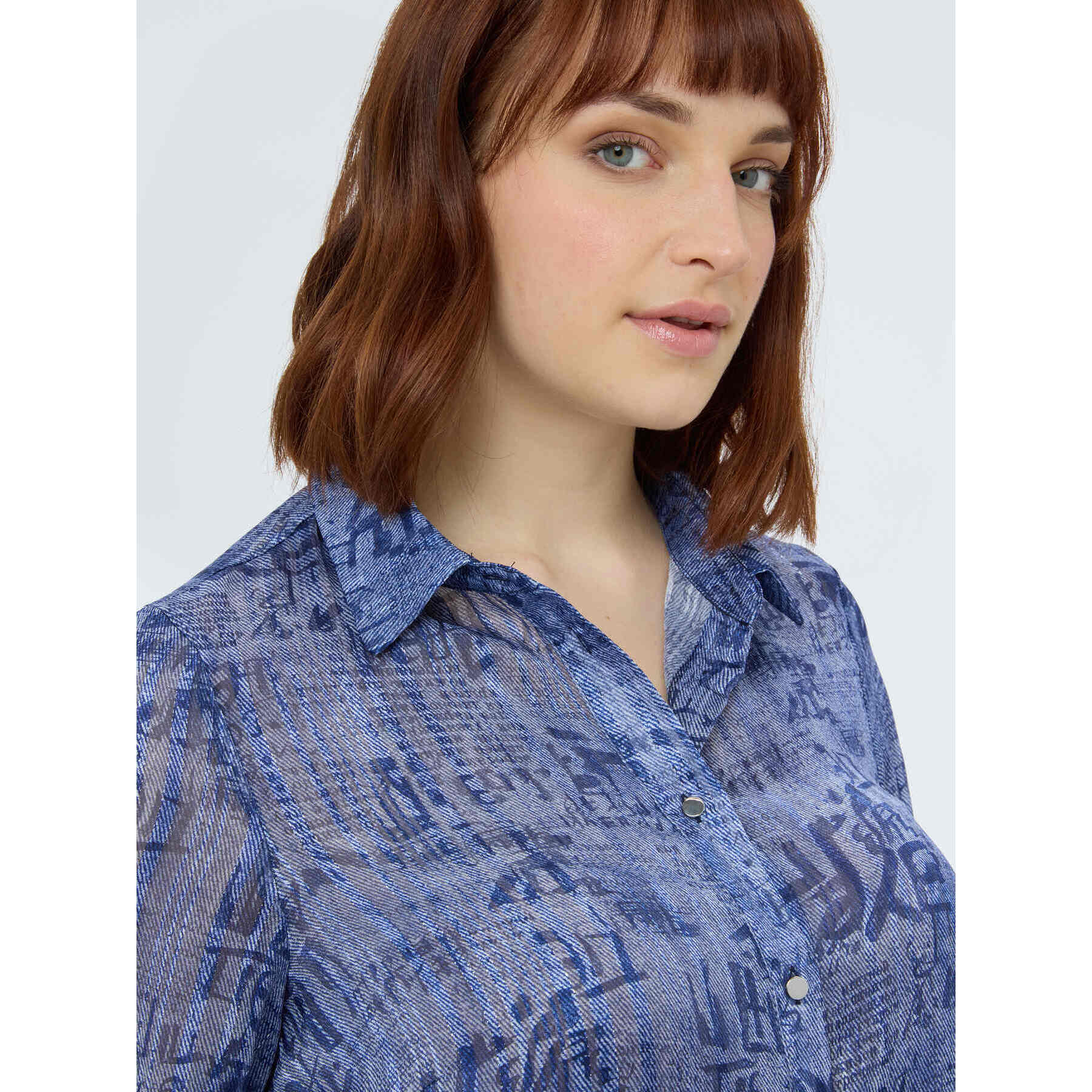 Fiorella Rubino - Camicia in creponne con stampa lettering - Blu