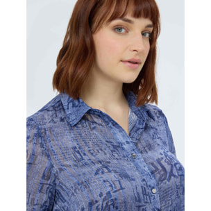 Fiorella Rubino - Camicia in creponne con stampa lettering - Blu