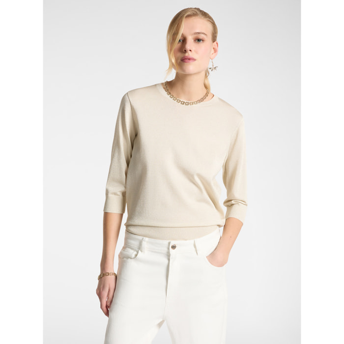 Elena Mirò - Jersey de lúrex con mangas tres cuartos - Oro