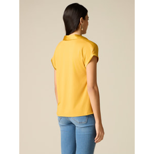 Oltre - T-shirt bimaterica con scollo a V - Giallo