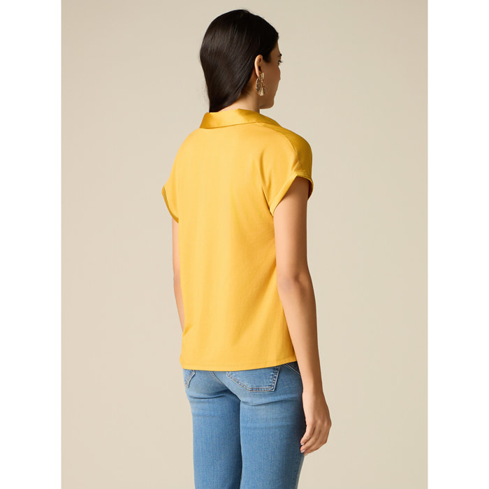 Oltre - T-shirt bimaterica con scollo a V - Giallo