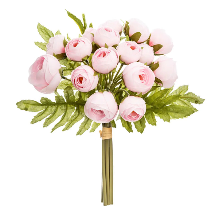 Bouquet de 18 mini camélias artificiels rose H30cm