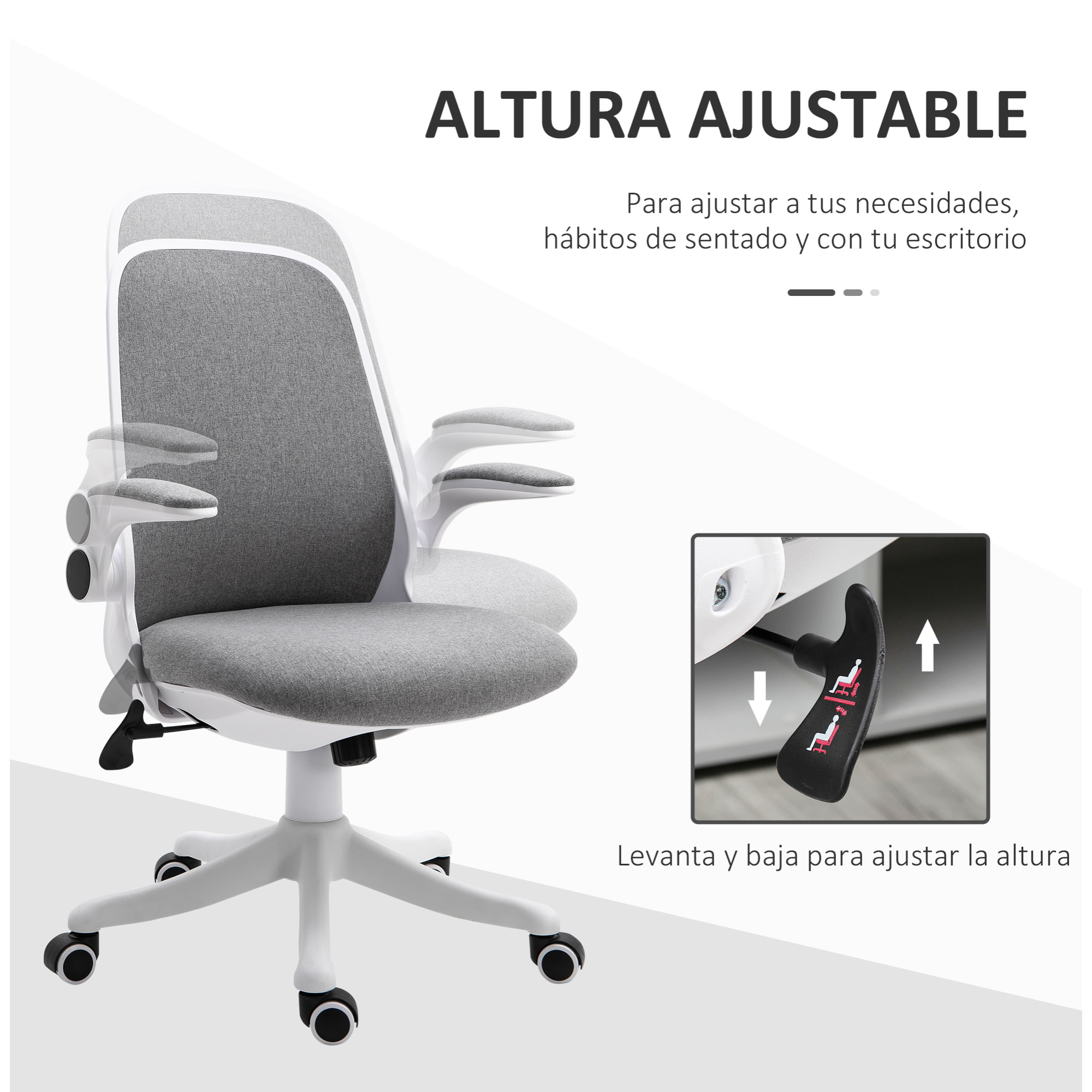 Silla de Escritorio Basculante 62,5x60x90-98 cm Gris