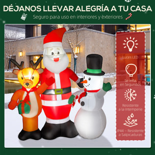 Papá Noel Inflable 150 cm con Reno y Muñeco de Nieve Decoración de Navidad Inflable con Luces LED Inflador Eléctrico para Exterior Jardín Césped
