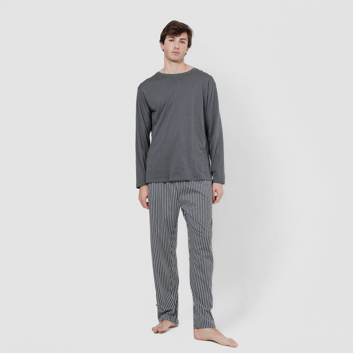 Pijama largo algodón hombre Raya Hercules Gris