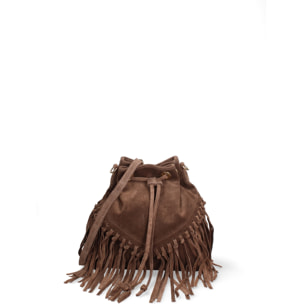 Borsa a secchiello da donna Made in Italy - Modello Umbria Plus - Pelle scamosciata - 25.0 x 22.0 x 13.0 cm