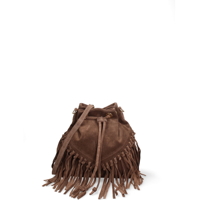 Borsa a secchiello da donna Made in Italy - Modello Umbria Plus - Pelle scamosciata - 25.0 x 22.0 x 13.0 cm