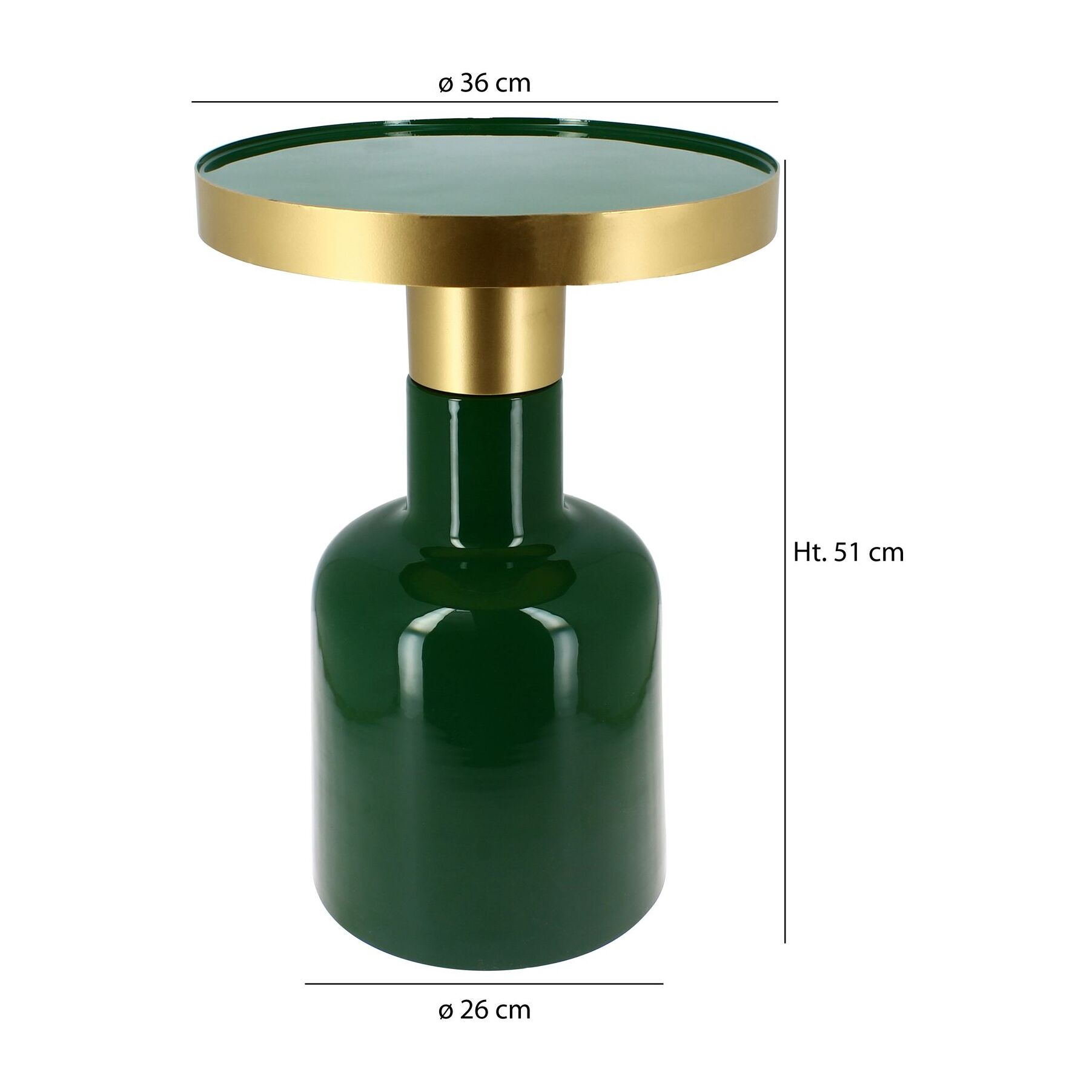 MEUBLE D'APPOINT ROND EN MÉTAL ÉMAILLÉ VERT DORÉ 36X36X51CM PAMONA