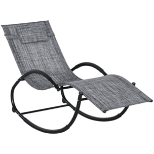 Chaise longue à bascule rocking chair design contemporain métal textilène gris chiné