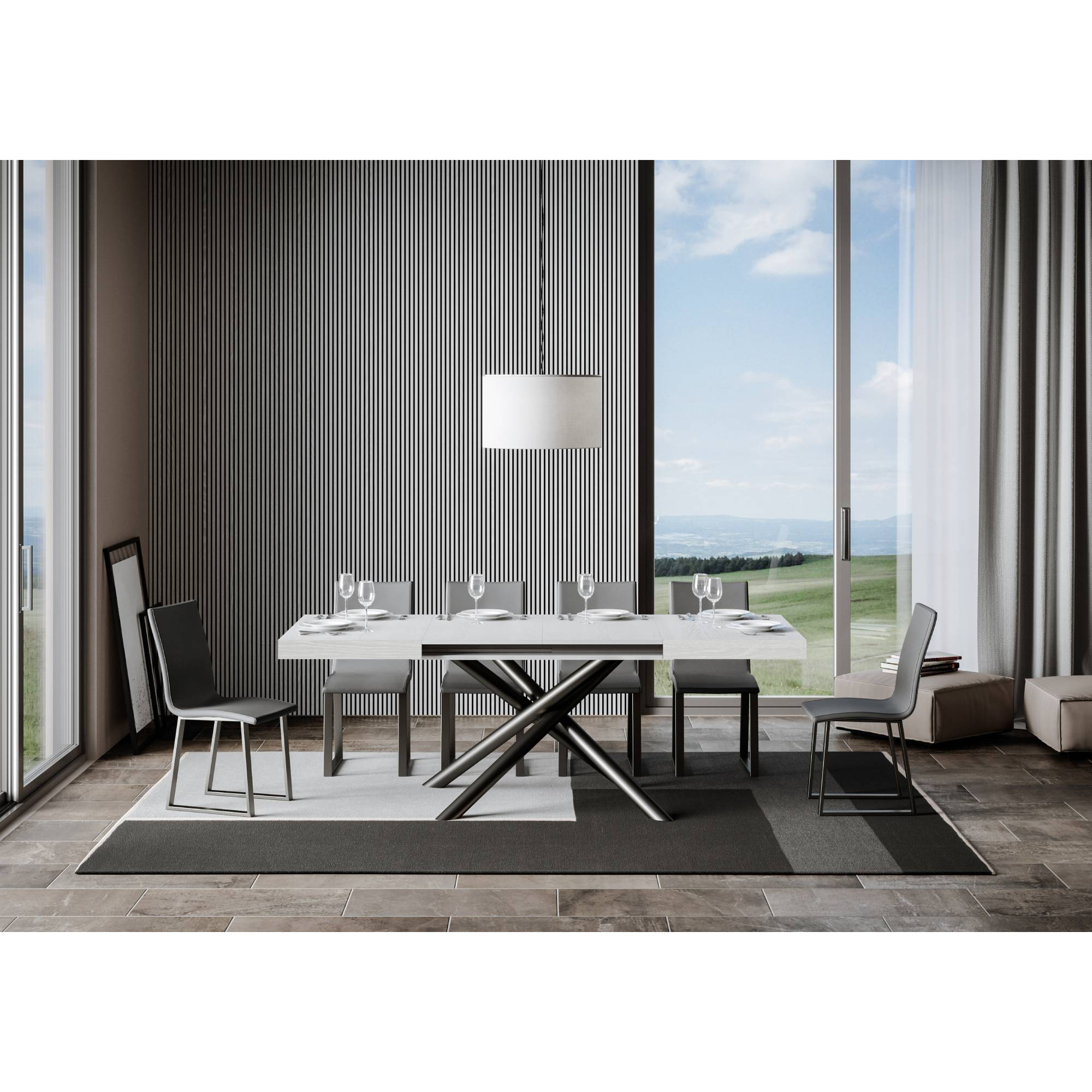 Table extensible 90x120/224 cm Famas Frêne Blanc cadre Anthracite