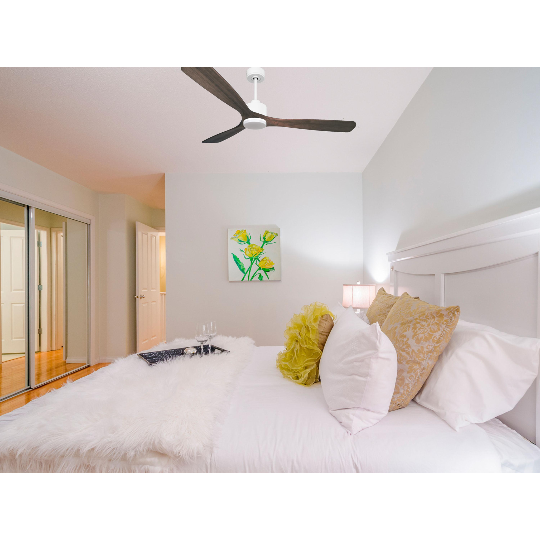 Ventilateur de plafond Réversible  Thermostat Dimmable Wifi Moteur à courant continu Toits en pente Télécommande Lumière à trois tons Mémoire