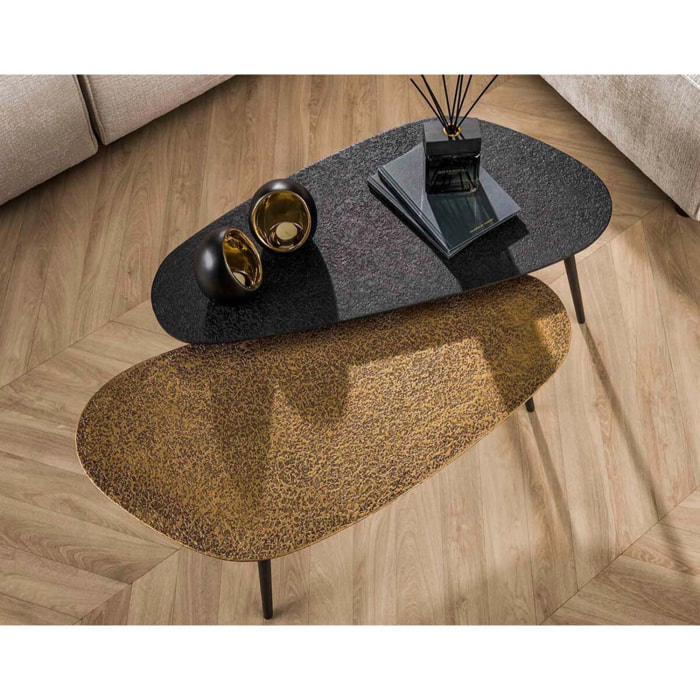 Kahoni - lot de 2 tables basses gigognes - doré et noir - 84 cm - Noir / Doré