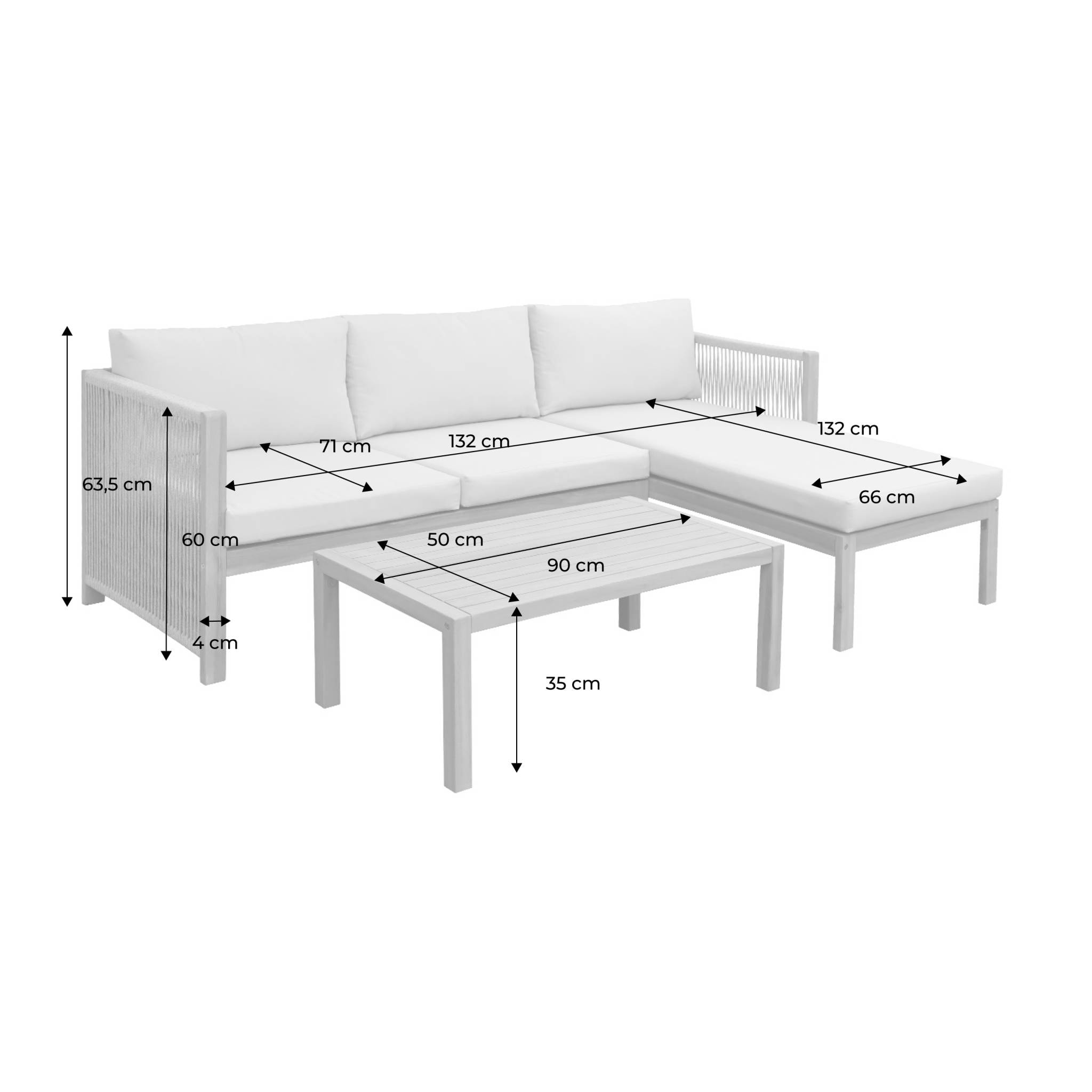Salon de jardin d'angle bois d'acacia et corde 3 places MEDINA