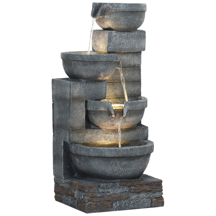 Fuente de Agua Fuente de Jardín con Iluminación LED Fuente Decorativa en Cascada de 4 Niveles para Jardín Patio Terraza 38x35x78,5 cm Gris