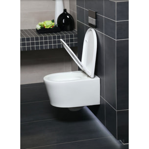 Pack WC Bati-support Geberit + WC Swiss Aqua Technologies sans bride + abattant SoftClose + plaque blanche (SLIM-SATrimless-H)