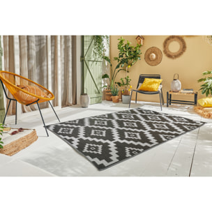 Scoobi - tapis d'exterieur noir et blanc motif ethnique