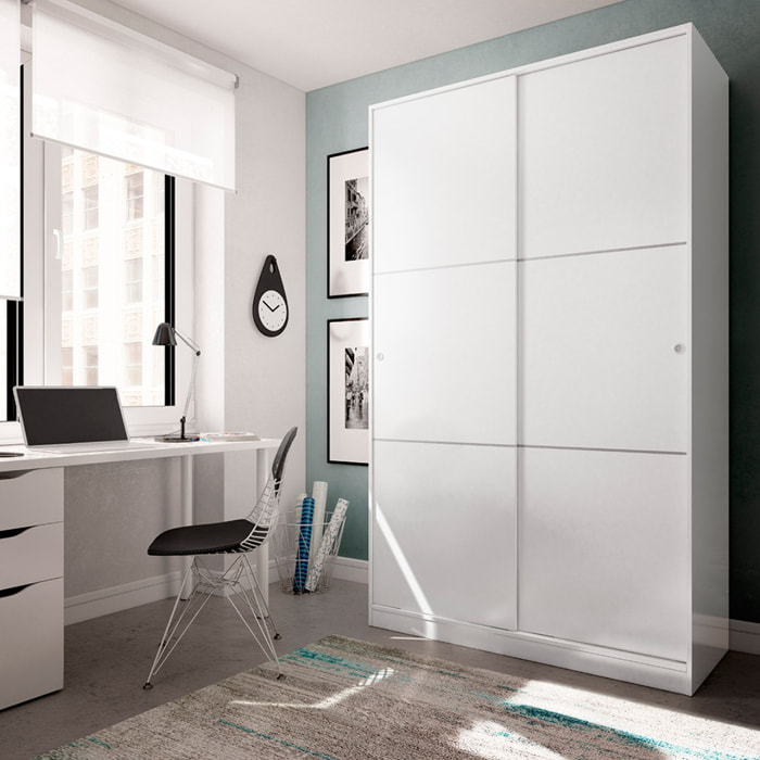 Armario 2 Puertas Correderas Anchas 200x120x50 Cm Blanco Brillo