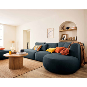 Santorini - canapé modulable d'angle droit + pouf - 5 places - en tissu texturé - Bleu grisé