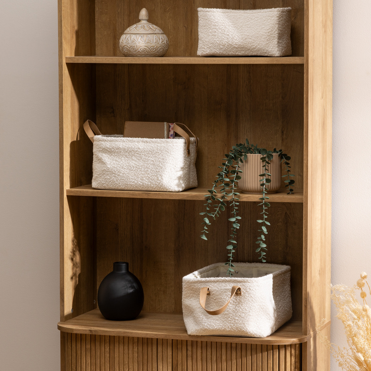 3 paniers "Loe" en tissu bouclette