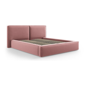 Lit coffre avec tête de lit double "Arendal" 200x200cm en velours rose