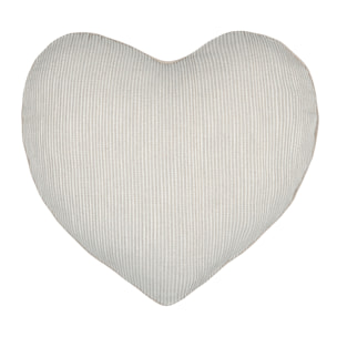 Coussin cœur rayures poly-coton - Naturel