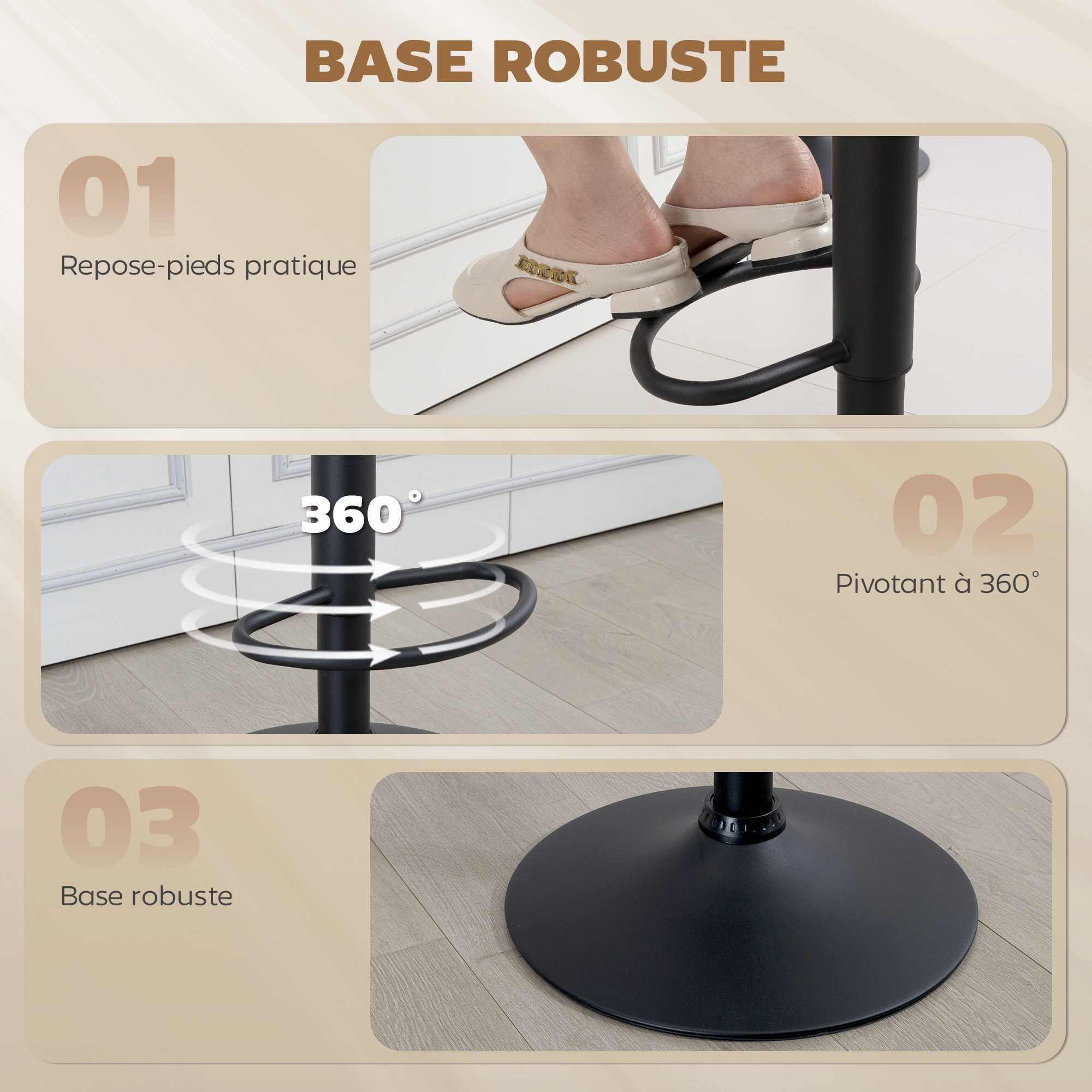 Lot de 2 tabourets de bar Vintage capitonné pivotant réglable beige effet vieilli