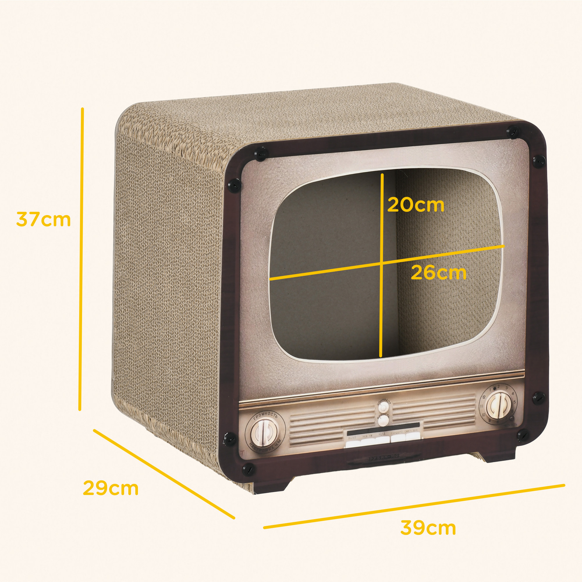 Grattoir niche chat 2 en 1 design télévision vintage 39 x 29 x 37 cm marron