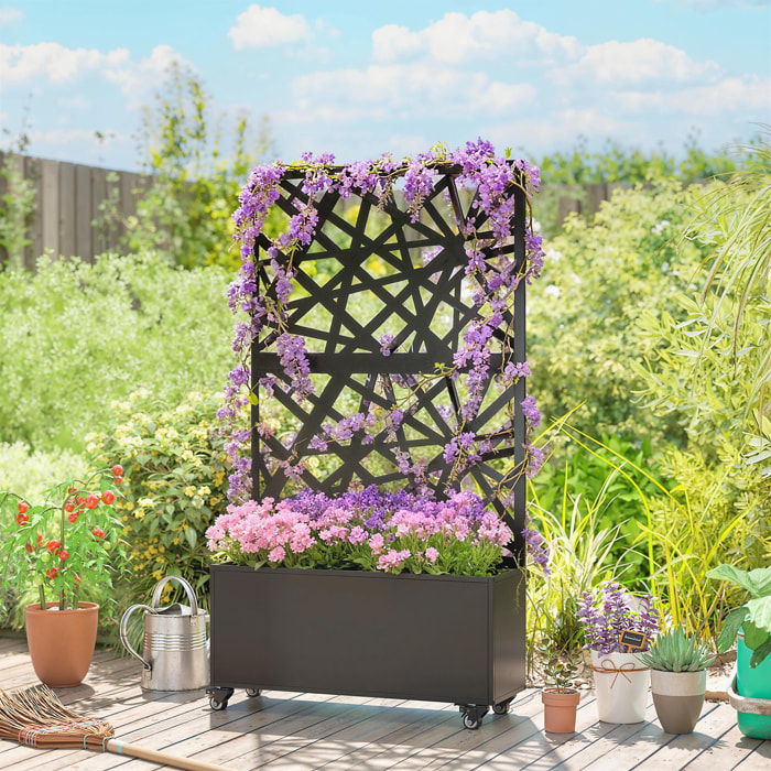 Jardinière treillis haut mobile design graphique métal thermolaqué noir