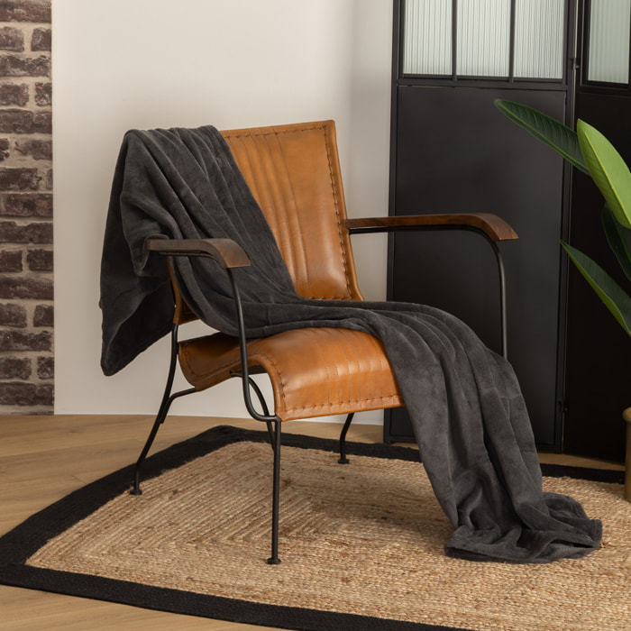 Plaid - microfibre - gris foncé - 130x180 cm