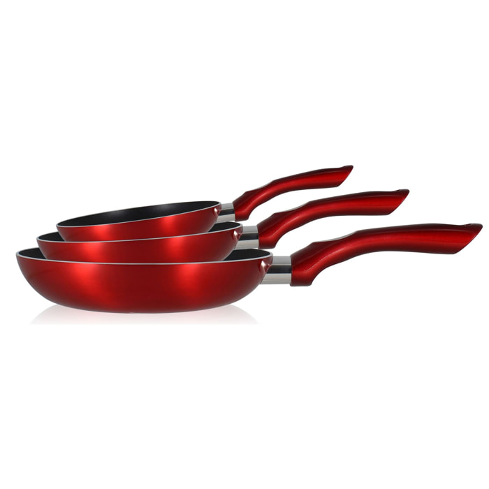 Lot de 3 poêles en aluminium rouge - tous feux  CERISE