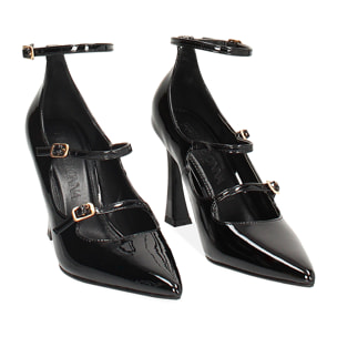 Décolleté nere in vernice con braccialetti, tacco 9,5 cm