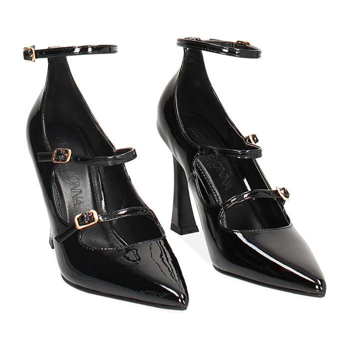 Décolleté nere in vernice con braccialetti, tacco 9,5 cm