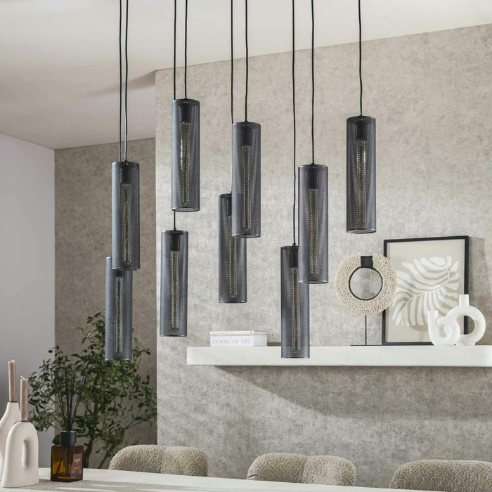 Suspension contemporaine grillagée 9 abat-jour RALF