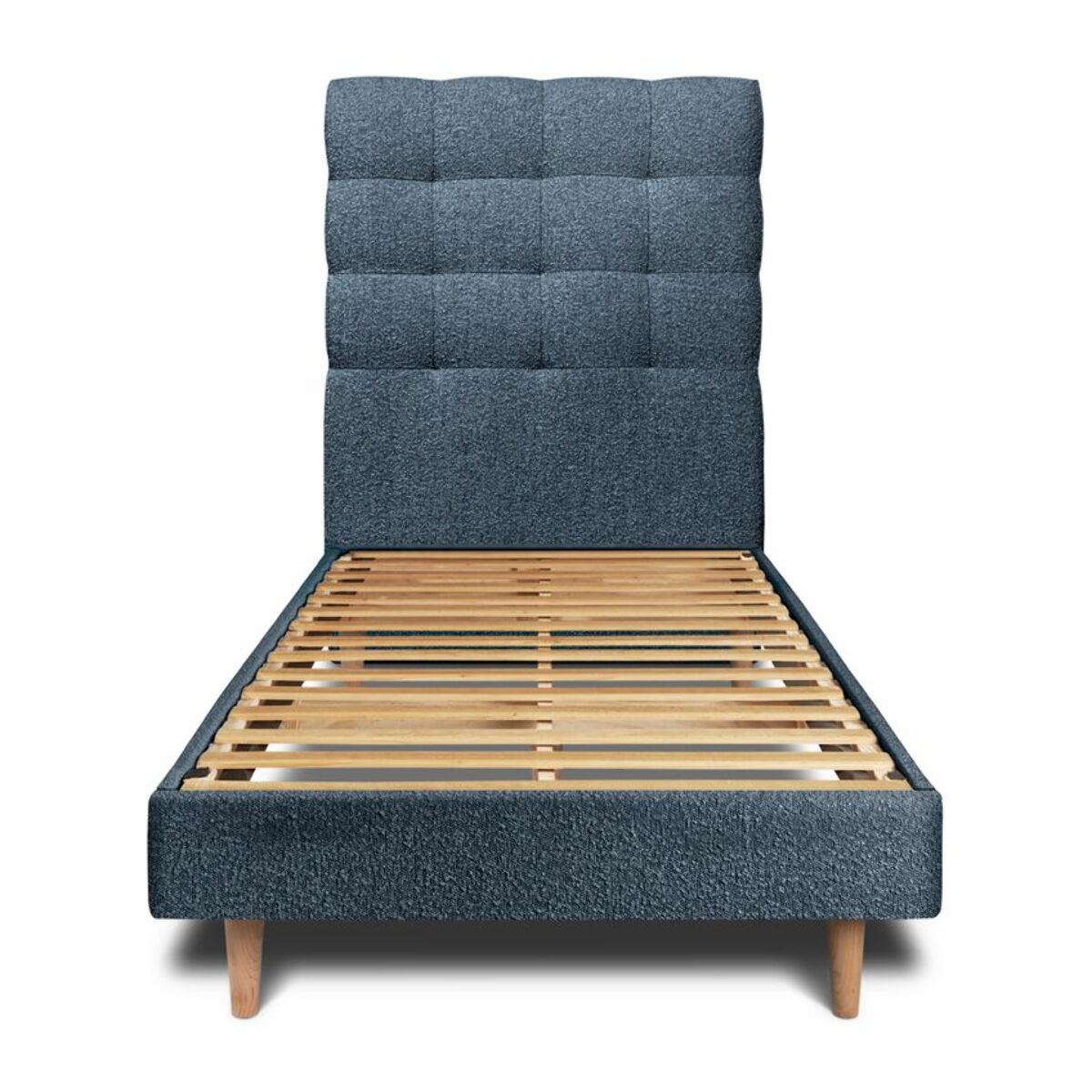 Lit avec tête de lit capitonnée bouclette et sommier kit Ep14