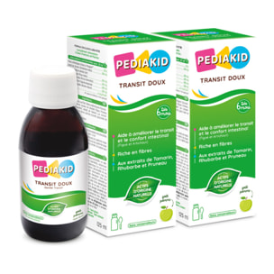 PEDIAKID - Sirop Transit Doux - Complément Alimentaire Naturel - Formule Exclusive au Sirop d'Agave - Contribue à Réguler le Transit en Douceur - Arôme Naturel de Pomme - Lot de 2 Flacons de 125 ml