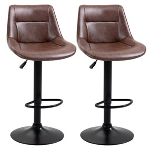 Lot de 2 tabourets de bar Vintage réglable pivotant avec repose-pied revêtement synthétique marron effet vieilli