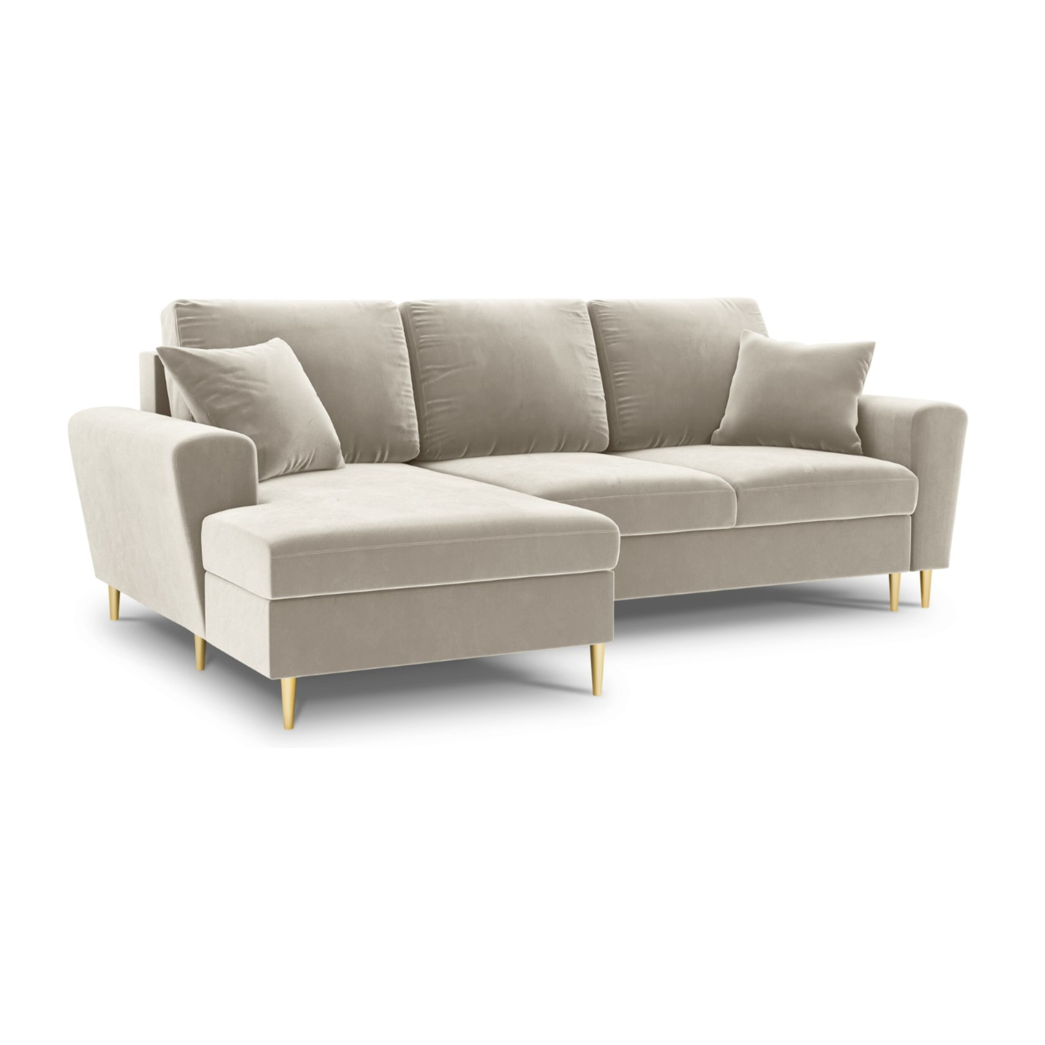 Canapé d'angle gauche convertible avec coffre de rangement "Kyoto" 4 places en velours beige clair