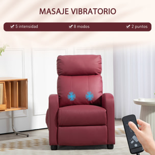 Sillón de Masaje, Sillón Relax Reclinable con Mando a Distancia, 2 Zonas de Masaje, 8 Programas, 5 Niveles de Intensidad, Bolsillo Lateral y Temporizador Tapizado en PU 68x88x98 cm Rojo Burdeos